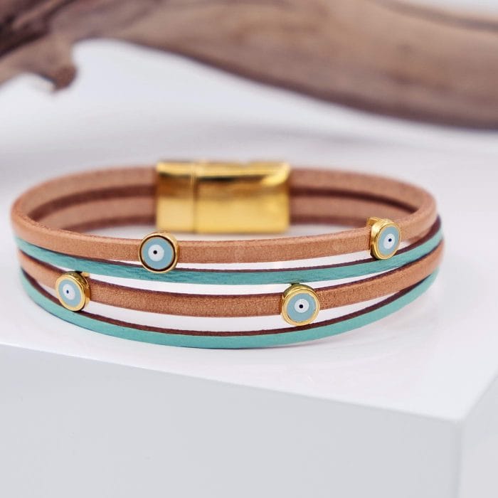 Δερμάτινο βραχιόλι με ματάκια - Image 2