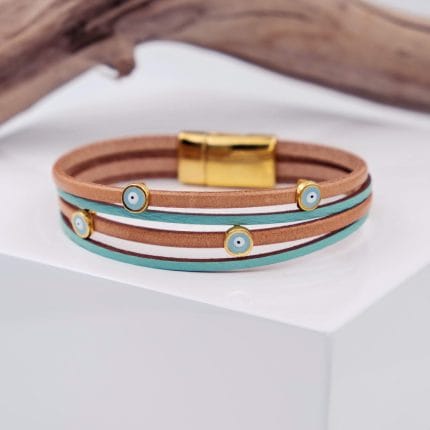 Δερμάτινο βραχιόλι με ματάκια