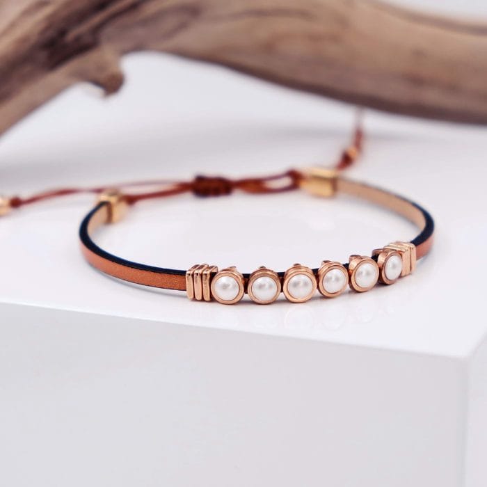 Δερμάτινο βραχιόλι με πέρλες Swarovski - Image 2