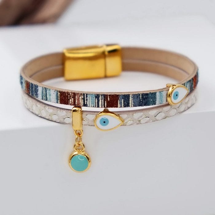 Δερμάτινο βραχιόλι με σταγόνες-μάτια - Image 2