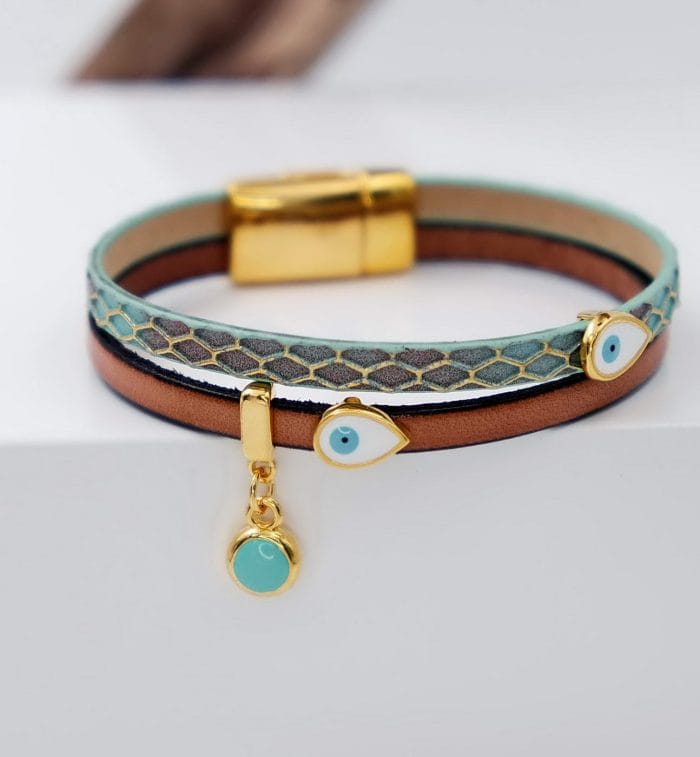 Δερμάτινο βραχιόλι με σταγόνες-μάτια - Image 2
