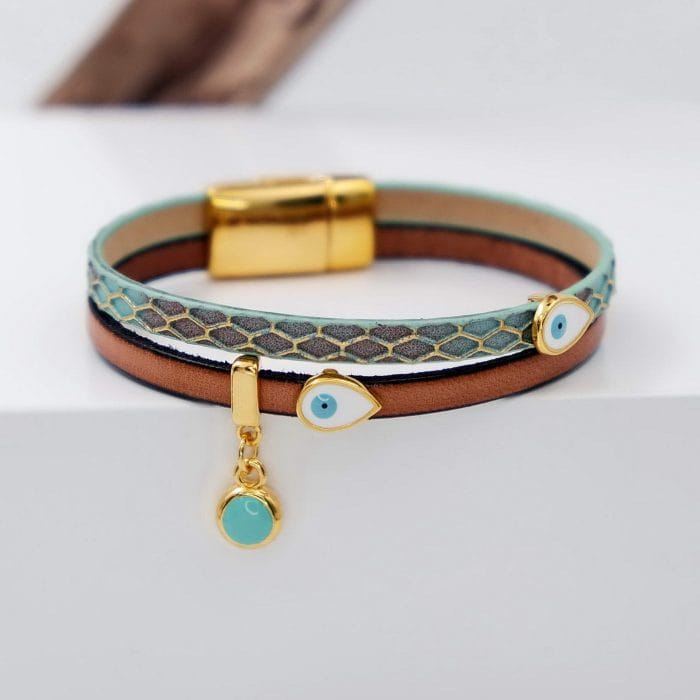 Δερμάτινο βραχιόλι με σταγόνες-μάτια - Image 3