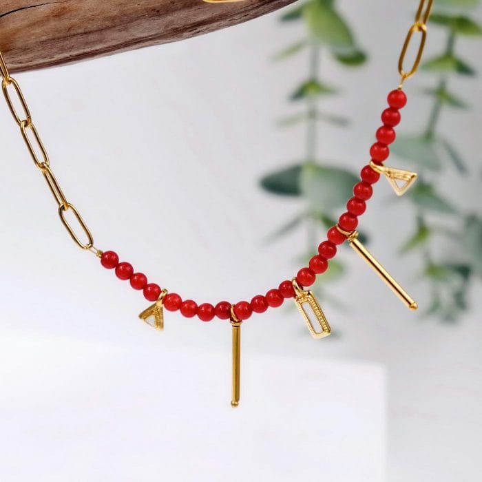 Κοντό κολιέ με ημιπολύτιμες χάντρες - Image 2