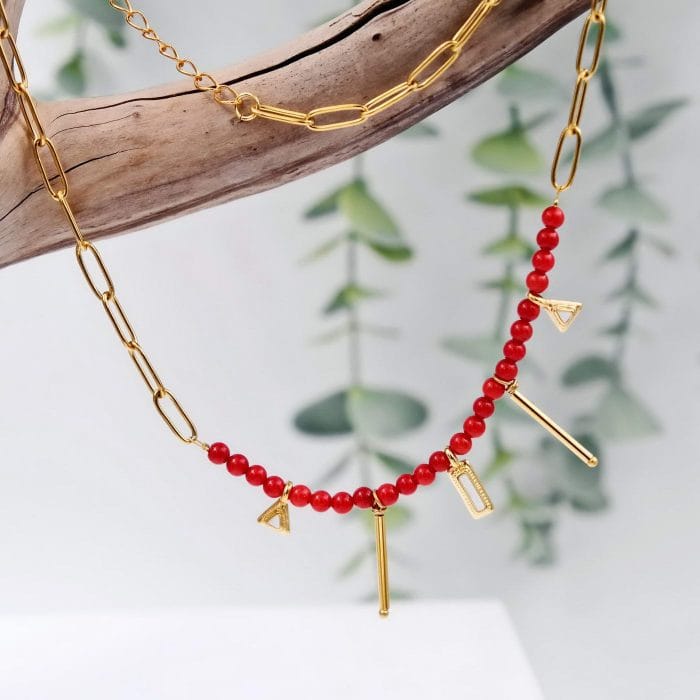 Κοντό κολιέ με ημιπολύτιμες χάντρες - Image 3