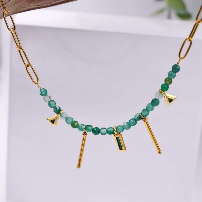 Κοντό κολιέ με ημιπολύτιμες χάντρες - Image 3