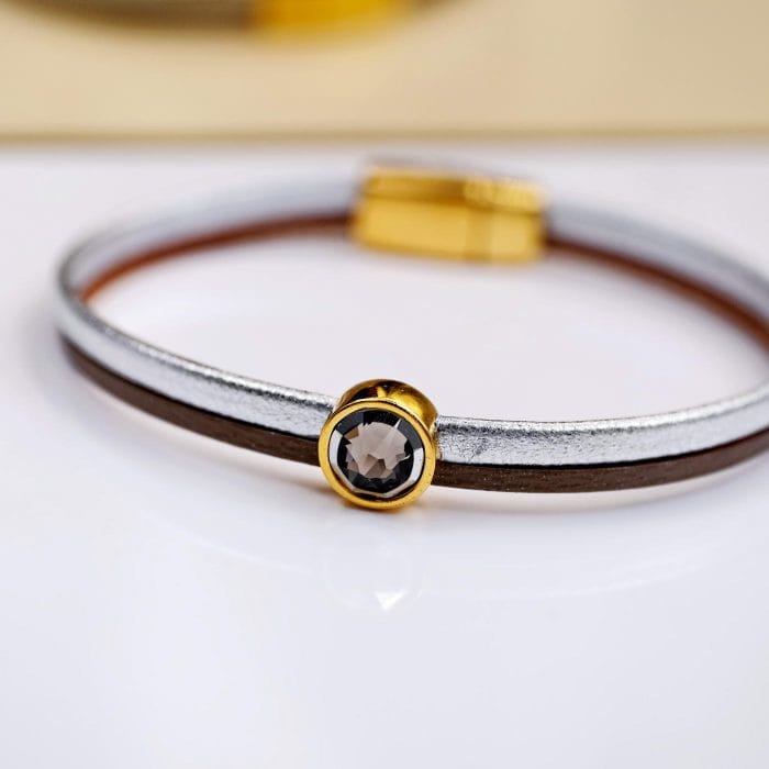 Χειροποίητο δερμάτινο βραχιόλι Silver touch - Image 2