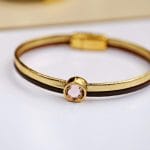 Χειροποίητο δερμάτινο βραχιόλι Golden touch - Image 2