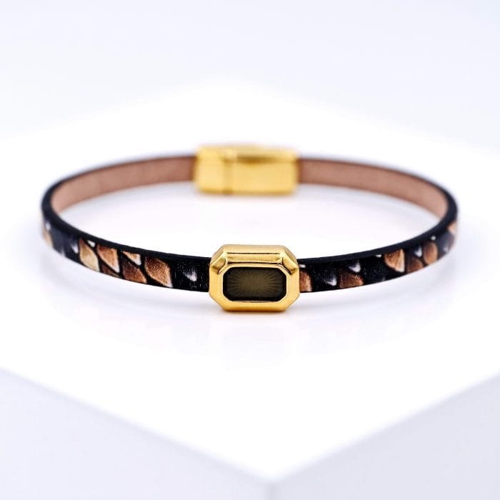 Χειροποίητο δερμάτινο βραχιόλι Enamel olive - Image 2