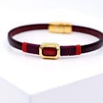 Χειροποίητο δερμάτινο βραχιόλι Enamel red - Image 2