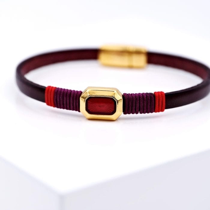 Χειροποίητο δερμάτινο βραχιόλι Enamel red - Image 2