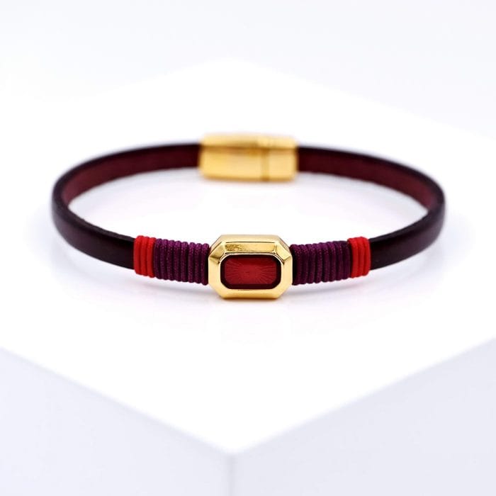 Χειροποίητο δερμάτινο βραχιόλι Enamel red - Image 3