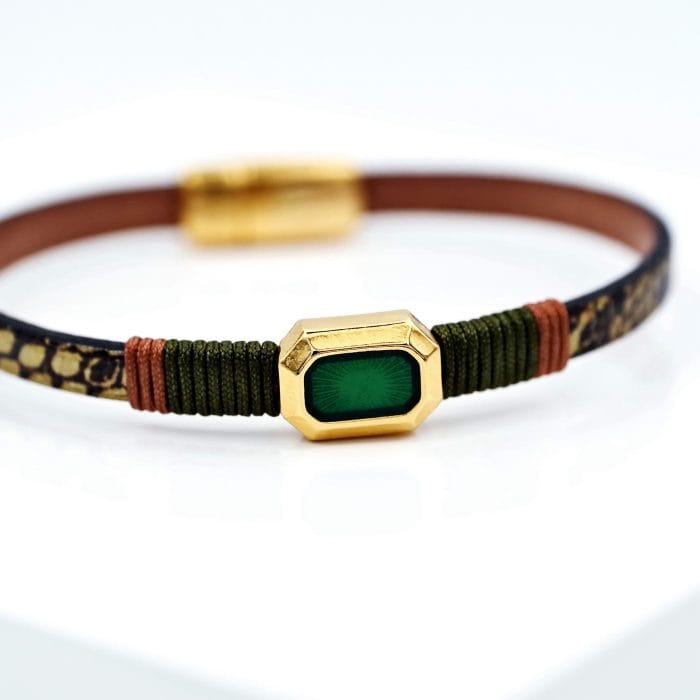 Χειροποίητο δερμάτινο βραχιόλι Enamel green - Image 2