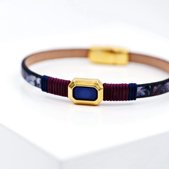 Χειροποίητο δερμάτινο βραχιόλι Enamel blue - Image 3