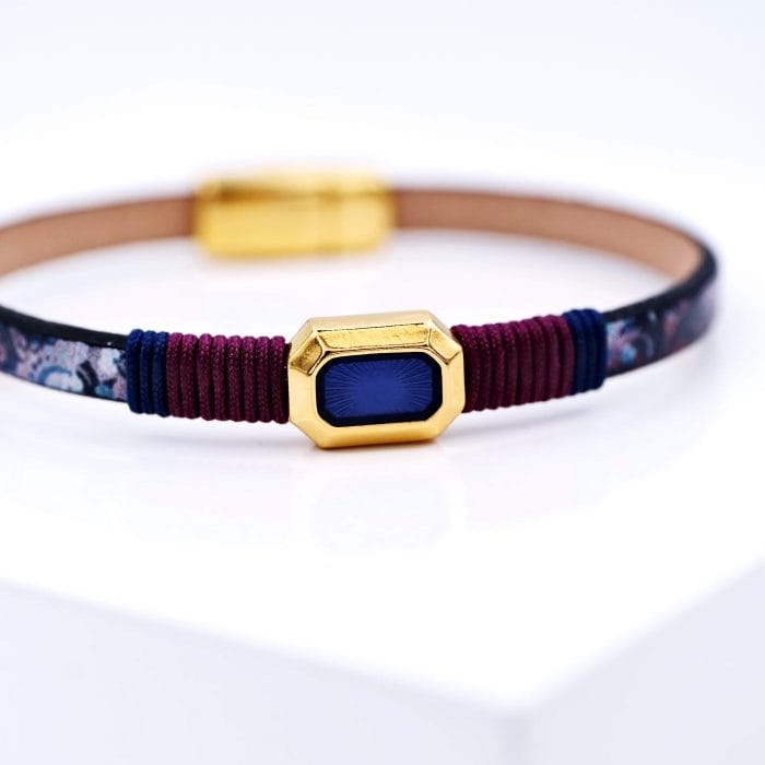 Χειροποίητο δερμάτινο βραχιόλι Enamel blue - Image 2